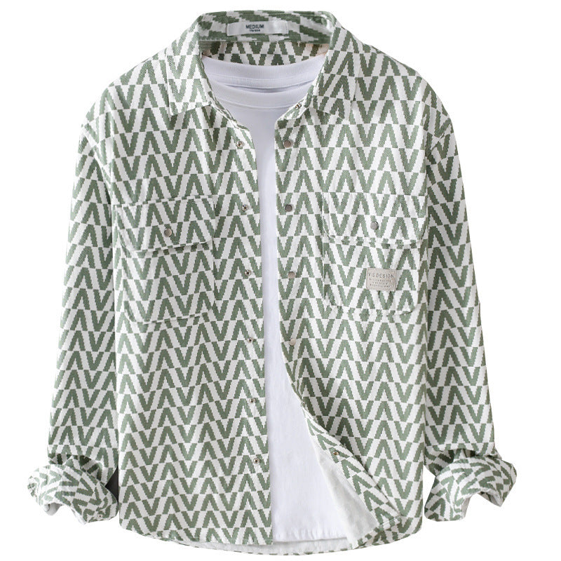 Printet fritidsskjorte med lange ærmer