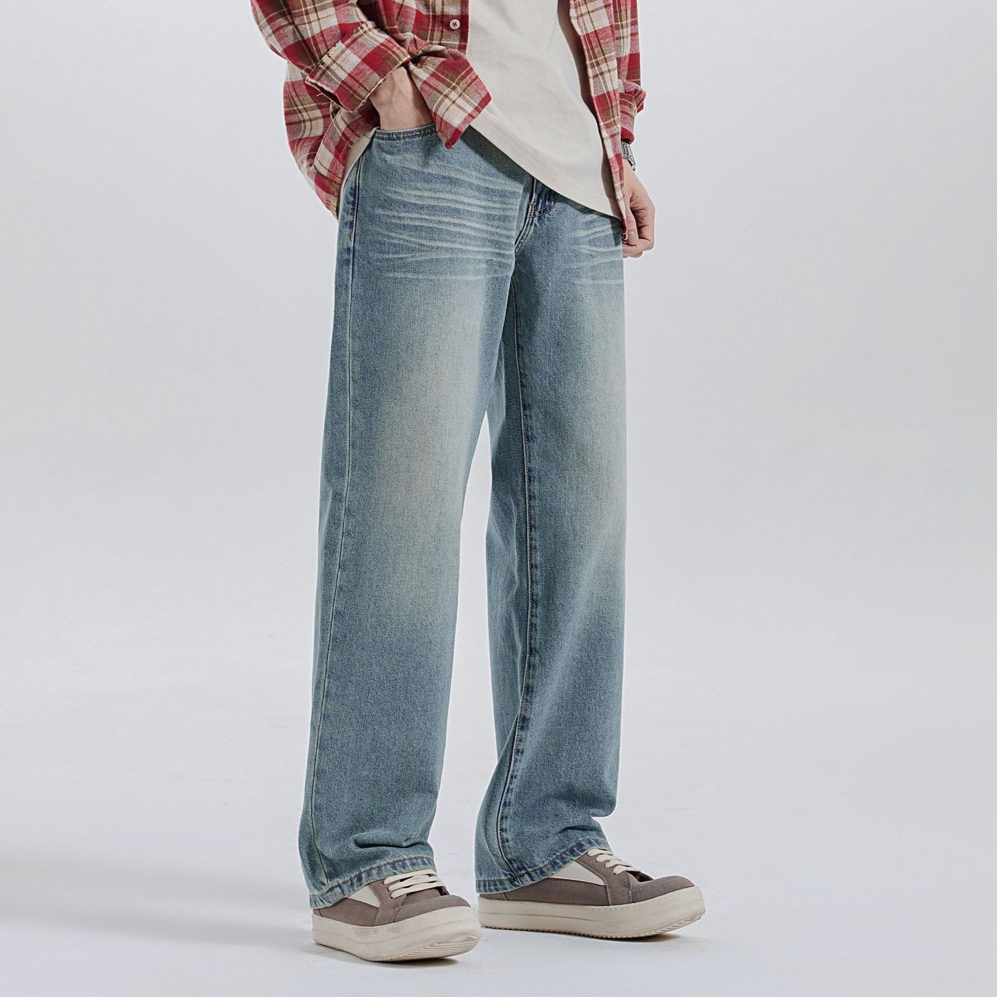 Whiskered Straight-Leg Jeans