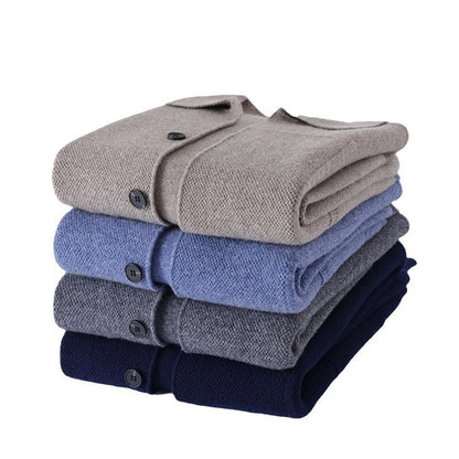 Herre Strikjakke med Reverskrave og Lommer