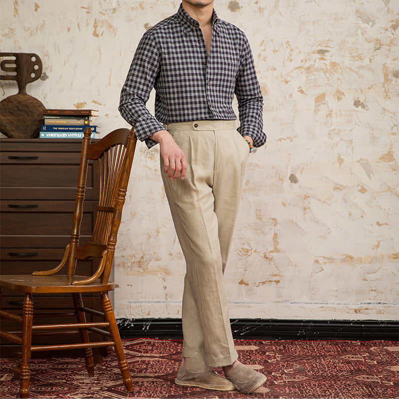 Vintage ternet hør-bomuldsskjorte