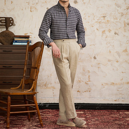 Vintage ternet hør-bomuldsskjorte