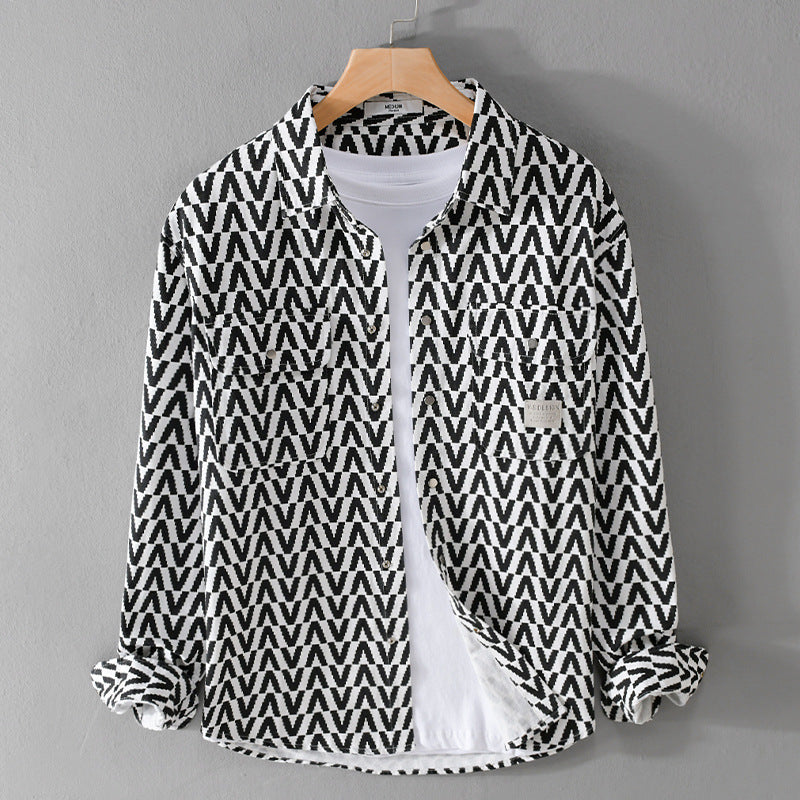 Printet fritidsskjorte med lange ærmer