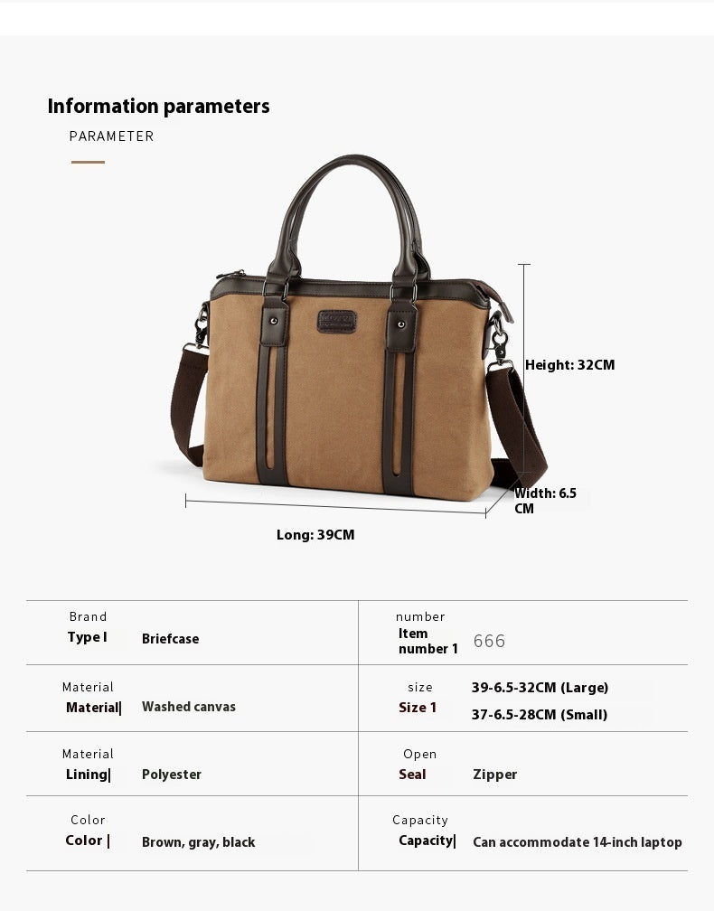 Canvas skuldertaske til herrer – businessstil