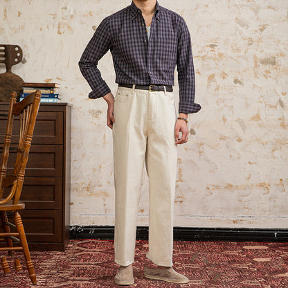 Vintage ternet hør-bomuldsskjorte