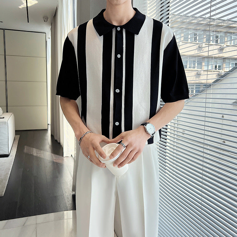 Colorblock polo-striktrøje