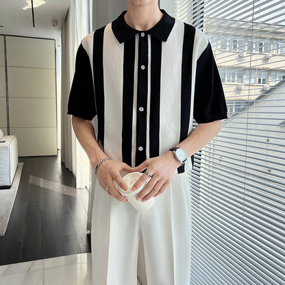 Colorblock polo-striktrøje