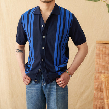 Stribet Strik-Poloshirt