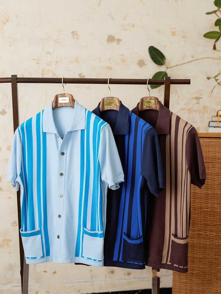 Stribet Strik-Poloshirt