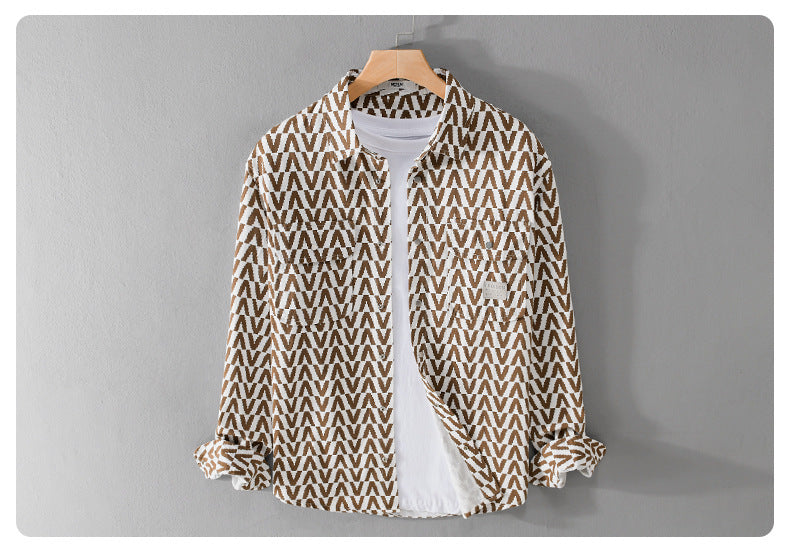 Printet fritidsskjorte med lange ærmer