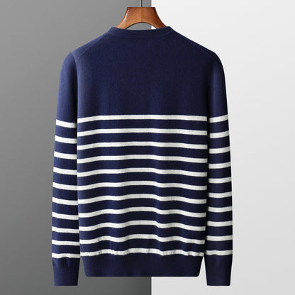 Stribet sweater med rund hals