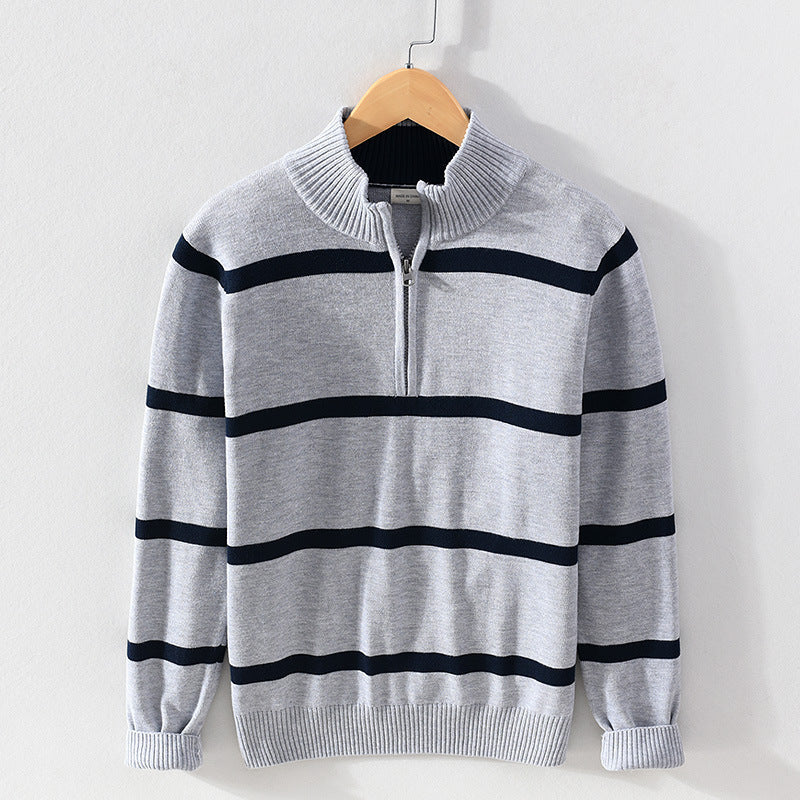 Herre stribet halvzip-sweater