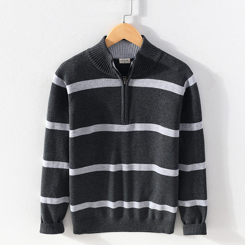 Herre stribet halvzip-sweater