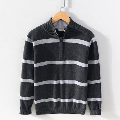 Herre stribet halvzip-sweater