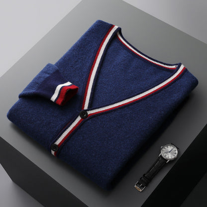 Herre strikcardigan med farvekontrast-striber