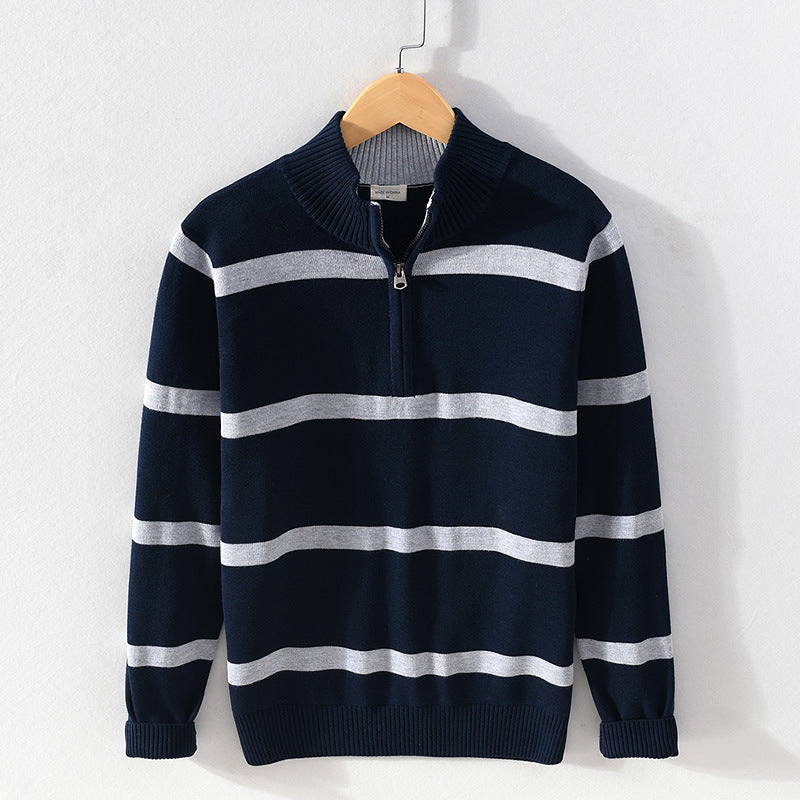 Herre stribet halvzip-sweater