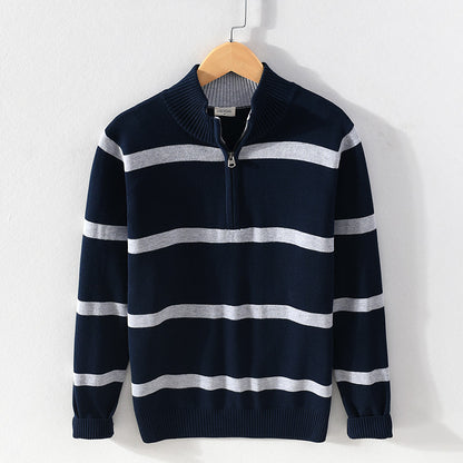 Herre stribet halvzip-sweater