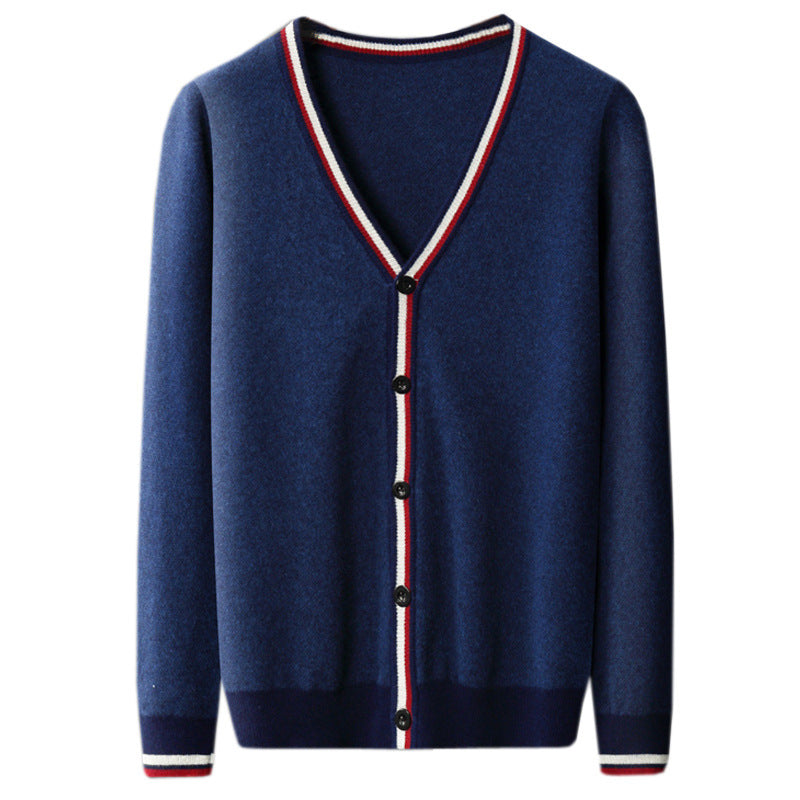 Herre strikcardigan med farvekontrast-striber