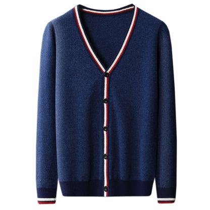 Herre strikcardigan med farvekontrast-striber